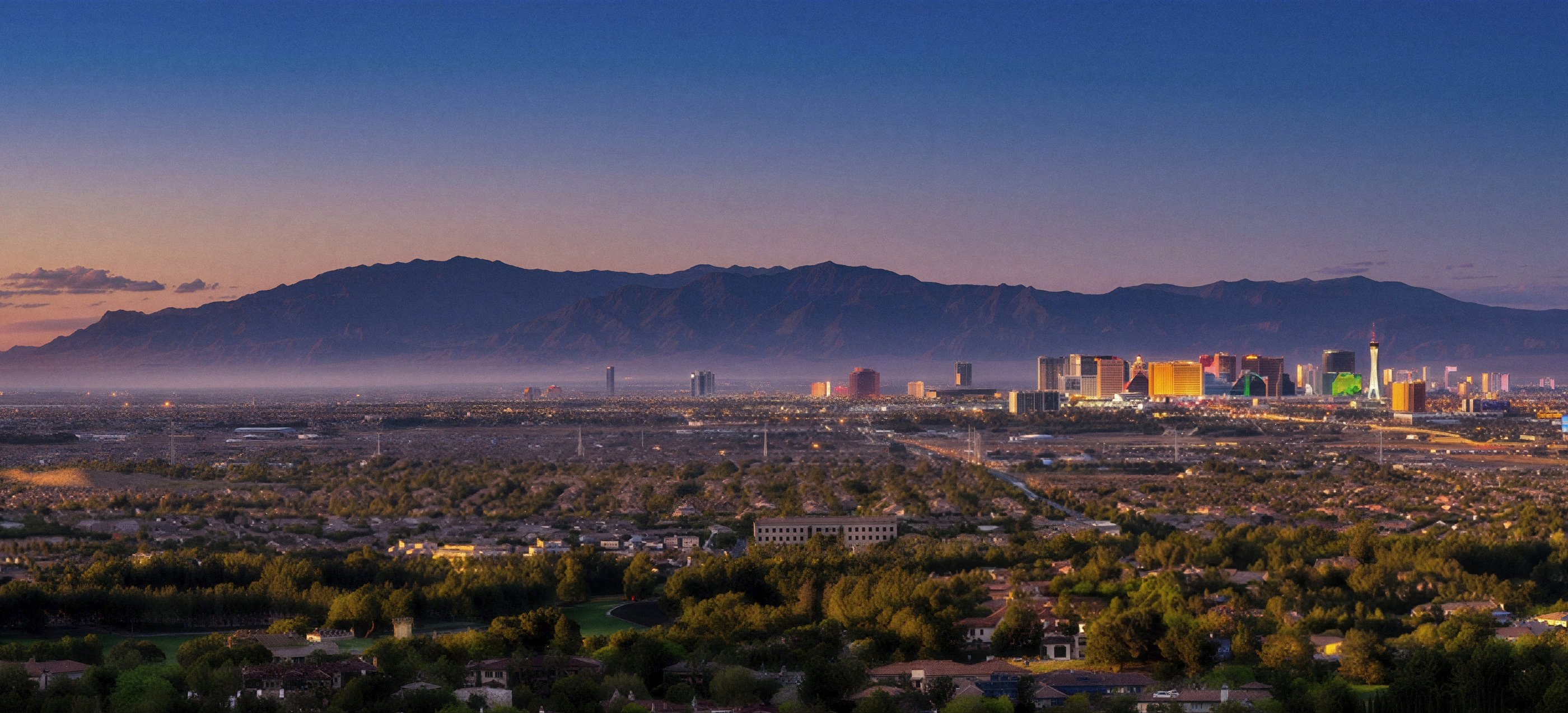 Las Vegas Strip skyline panoramic at dusk