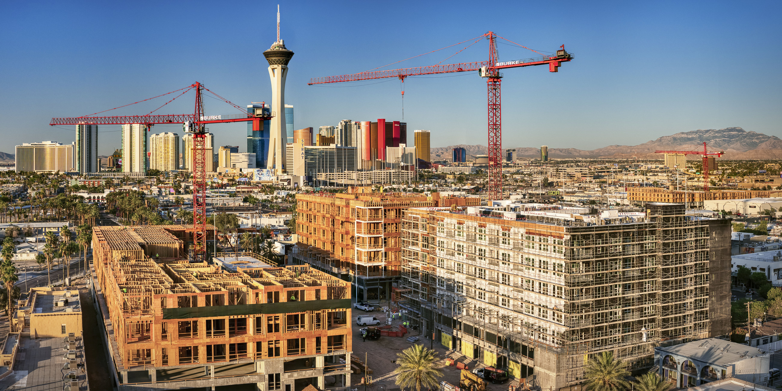 Downtown Las Vegas construction crane aerial — portfolio frame 03